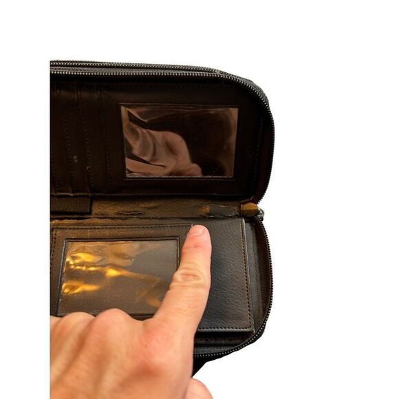 Genuine Leather Zip Wallet With Card Slots & ID Window For Men & Women - Picture 9 of 14